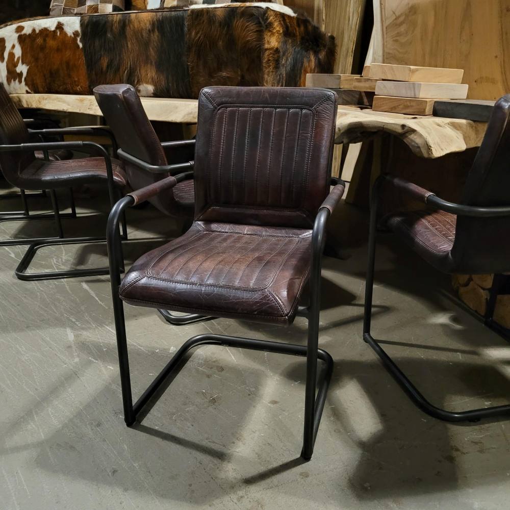 Lederen eetkamerstoel donkerbruin