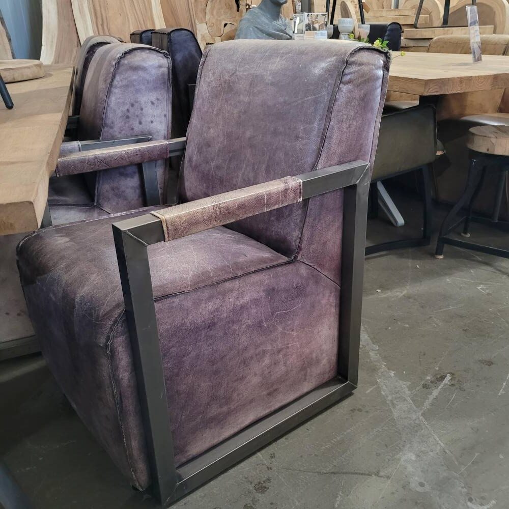 Buffelleren eetkamerstoel grijsbruin