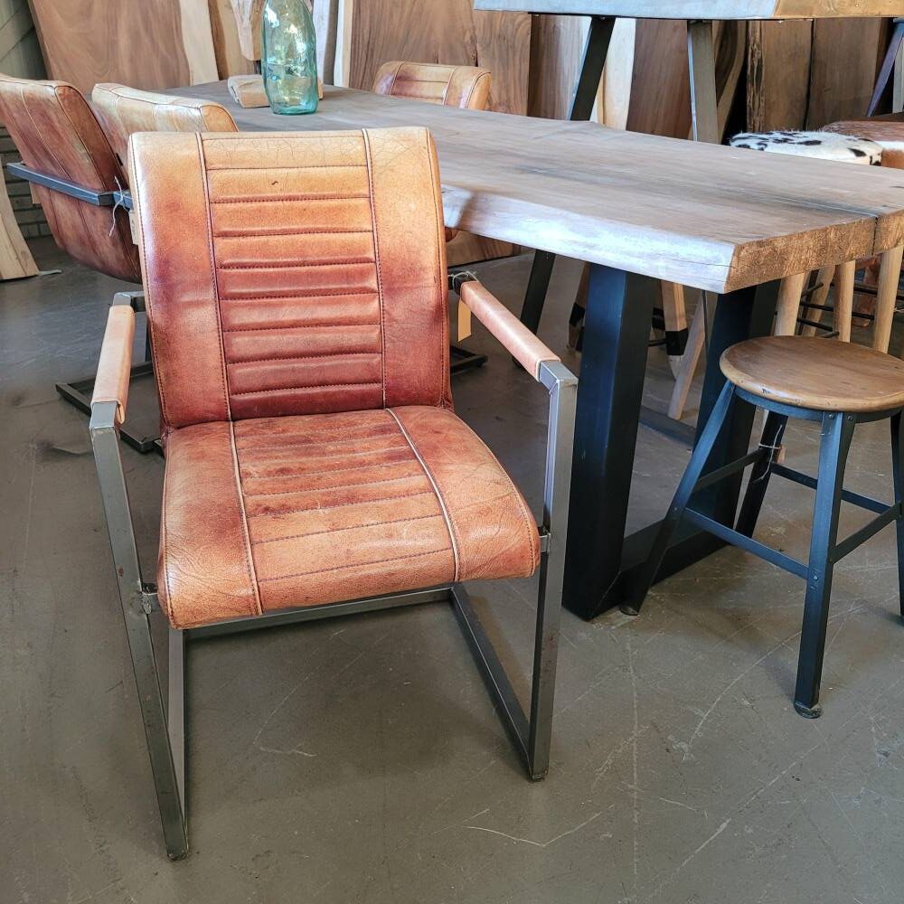 Leren stoel industrieel cognac