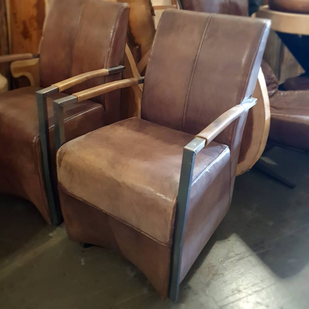 Echt leren eetkamerstoel wieltjes